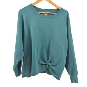 Terra Sky Teal Blue Twist Front Crew Neck Sweater Plus Size 3X Cozy Lounge Comfy